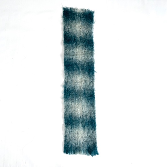 Mairi Macintyre Vintage Teal Plaid Mohair Wool Scarf Made in Scotland - Picture 4 of 5
